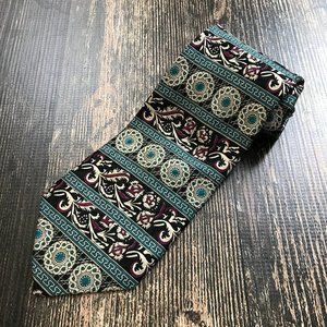 CHRISTIAN DIOR Monsiuer Neck Tie Silk USA Made Bold Print Teal Burgundy